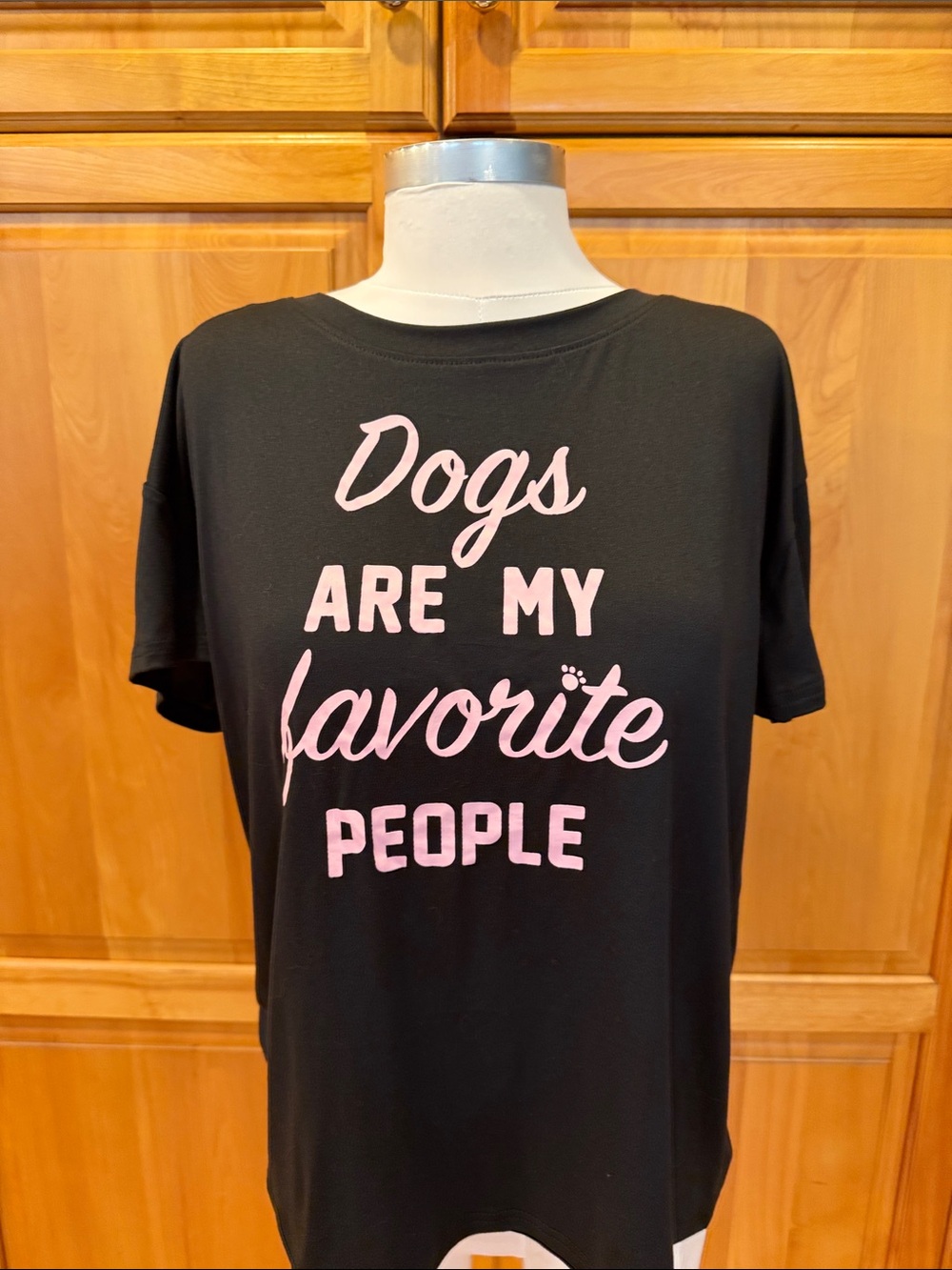 Women’s Black Short Sleeve Tee with Pink 'Dogs Are My Favorite People' Graphic